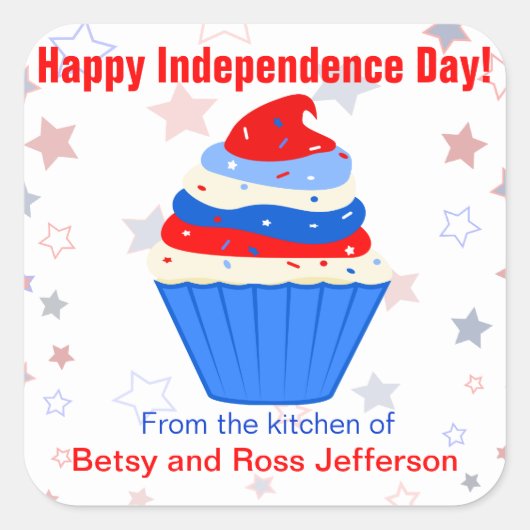 赤、白、青のカップケーキステッパーソナライズされたカー スクエアシール (正面)
