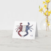 赤、白、青のカニ カード (黄色い花)