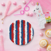 赤、白、青のクールなストライプ ペーパープレート (パーティー)