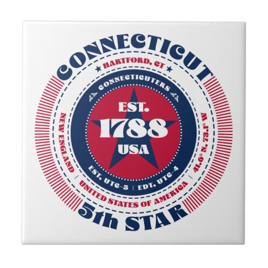 赤、白、青のコネチカットのセラミックタイル タイル (正面)