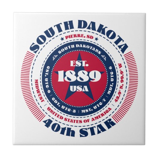 赤・白・青のサウスダコタの陶磁器タイル タイル (正面)