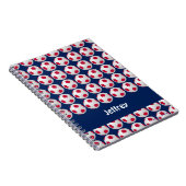 赤、白、青のサッカーボール、名前、スパイラル ノートブック (右側)