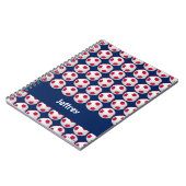 赤、白、青のサッカーボール、名前、スパイラル ノートブック (左側)