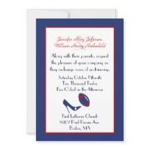 赤、白、青のサッカー結婚式招待状