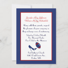 赤、白、青のサッカー結婚式招待状 招待状