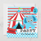赤、白、青のサーカス誕生日招待状 招待状 (正面)