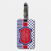 赤、白、青のストライプの水玉模様荷札 ラゲッジタグ (裏面縦)