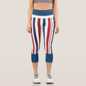 赤、白、青のストライプ、高い腰のカプリス カプリレギンス (正面)