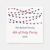 赤・白・青のストリングライト7月パーティー4日 スタンダードカクテルナプキン (正面)