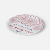 赤・白・青のストリングライト7月パーティー4日 ペーパープレート (アングル)