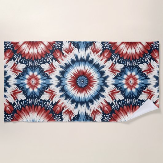 赤、白、青のタイ染料 ビーチタオル (正面)