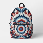 赤、白、青のタイ染料 プリントバックパック (正面)