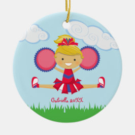 赤、白、青のチアリーダーのクリスマスオーナメント セラミックオーナメント