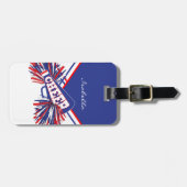 赤、白、青のチアリーダーの衣装 ラゲッジタグ (正面横)