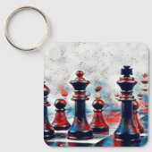 赤、白、青のチェス駒王、女王、ビショップ キーホルダー (正面)