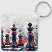 赤、白、青のチェス駒王、女王、ビショップ キーホルダー (裏面)