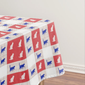 赤、白、青のチェッカーボード猫パターン テーブルクロス