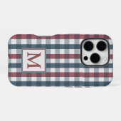 赤+白+青のチェック柄モノグラム iPhoneケース (裏面横)