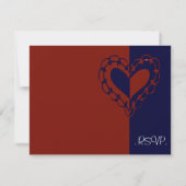 赤、白、青のハート結婚式RSVP 出欠カード (裏面)