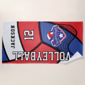 赤、白、青のバレーボール ビーチタオル (正面)