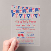 赤・白・青のバンティングフラッグ7月4日パーティー アクリル招待状 (インサイチュ (ポータブル))
