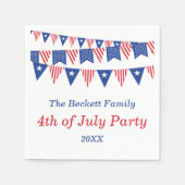 赤・白・青のバンティングフラッグ7月4日パーティー スタンダードカクテルナプキン (正面)