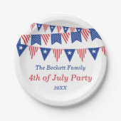 赤・白・青のバンティングフラッグ7月4日パーティー ペーパープレート (正面)