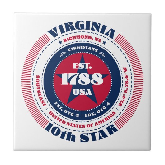 赤、白、青のバージニアのセラミックタイル タイル (正面)