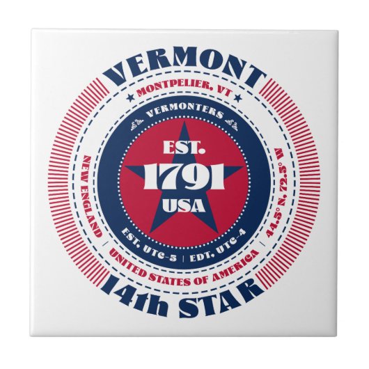赤、白、青のバーモントのセラミックタイル タイル (正面)