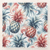 赤・白・青のパイナップル ガラスコースター (正面)