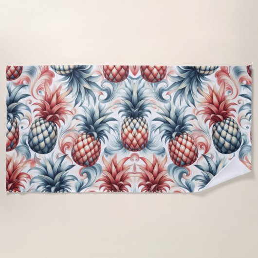 赤・白・青のパイナップル ビーチタオル (正面)