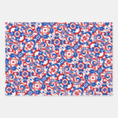 赤、白、青のパターン ラッピングペーパーシート (正面)