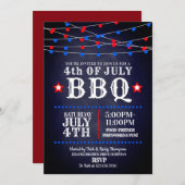 赤、白、青のパーティーライト7月パーティー4日 招待状 (正面/裏面)