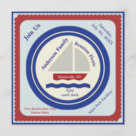 赤、白、青のピクニック航海の招待状 招待状