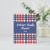 赤、白、青のファミリー懇親会マグネット ポストカード (スタンド正面)