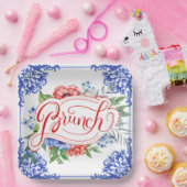 赤、白、青のフローラブライダルブランチ |シャワー ペーパープレート (パーティー)