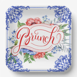 赤、白、青のフローラブライダルブランチ |シャワー ペーパープレート