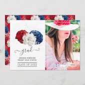 赤、白、青のフローラ卒業写真 案内状 (正面/裏面)