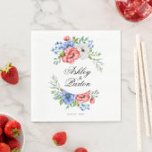 赤、白、青のフローラ結婚 スタンダードランチョンナプキン (インサイチュ)