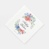 赤、白、青のフローラ結婚 スタンダードランチョンナプキン (角)