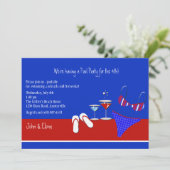 赤、白、青のプールパーティの招待状 招待状 (スタンド正面)