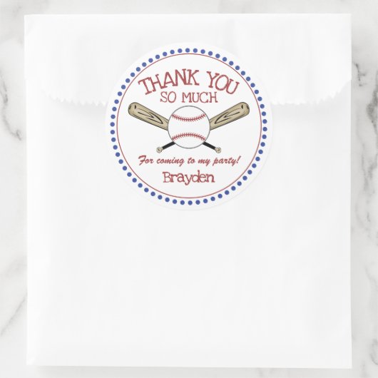 赤|白|青のベースボールテーマ ありがとう ラウンドシール (バッグ)