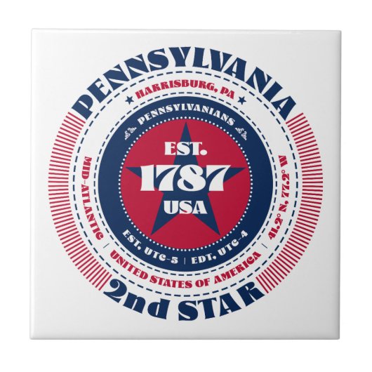 赤、白、青のペンシルバニアのセラミックタイル タイル (正面)