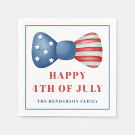 赤、白、青のボウ 4th of July スタンダードカクテルナプキン