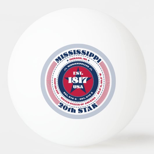 赤、白、青のミシシッピの円 卓球ボール (正面)