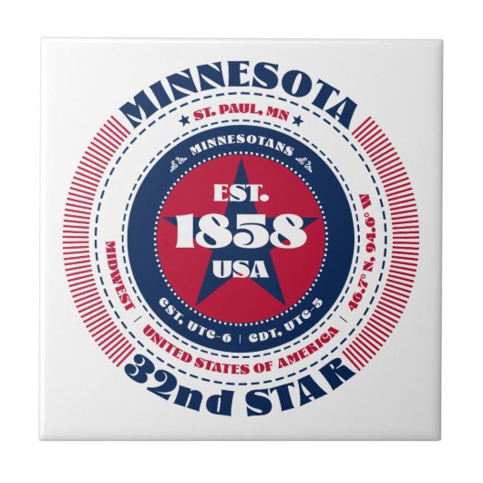 赤、白、青のミネソタの陶磁器タイル タイル (正面)