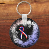 赤、白、青のリボンのグランジハート キーホルダー (正面)