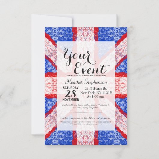 赤・白・青のレース ユニオンジャック イギリス国旗 招待状 (正面)