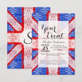 赤・白・青のレース ユニオンジャック イギリス国旗 招待状 (正面/裏面)