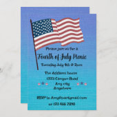 赤、白、青の七月四日パーティー 招待状 (正面/裏面)